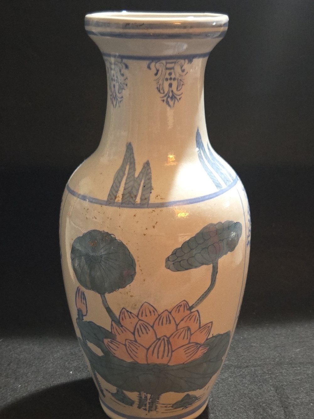 Blue and White Floral Ceramic Vase - Classic Lotus Design